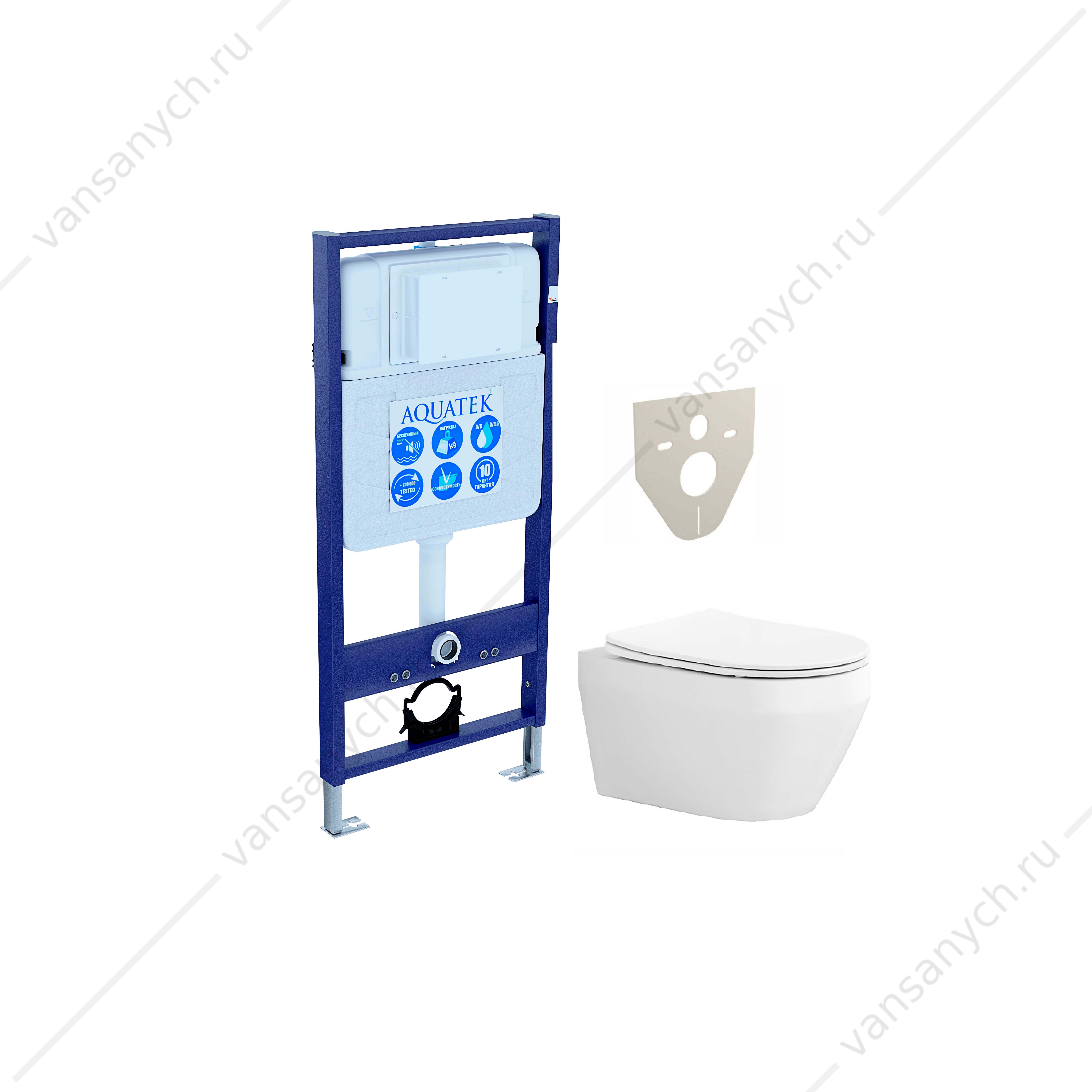 Комплект AQUATEK ЛЕЯ: унитаз безободковый ЛЕЯ AQ1199-00 с сиденьем микролифт, быстросъем. + рама AQUATEK Standard INS-0000012 (без клавиши и крепежа) Aquatek (Россия) купить в Тюмени (Ван Саныч™)